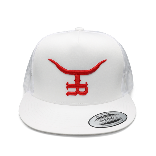 Bleeding Bull WHT Flatbill Trucker Snapback Unisex OSFM