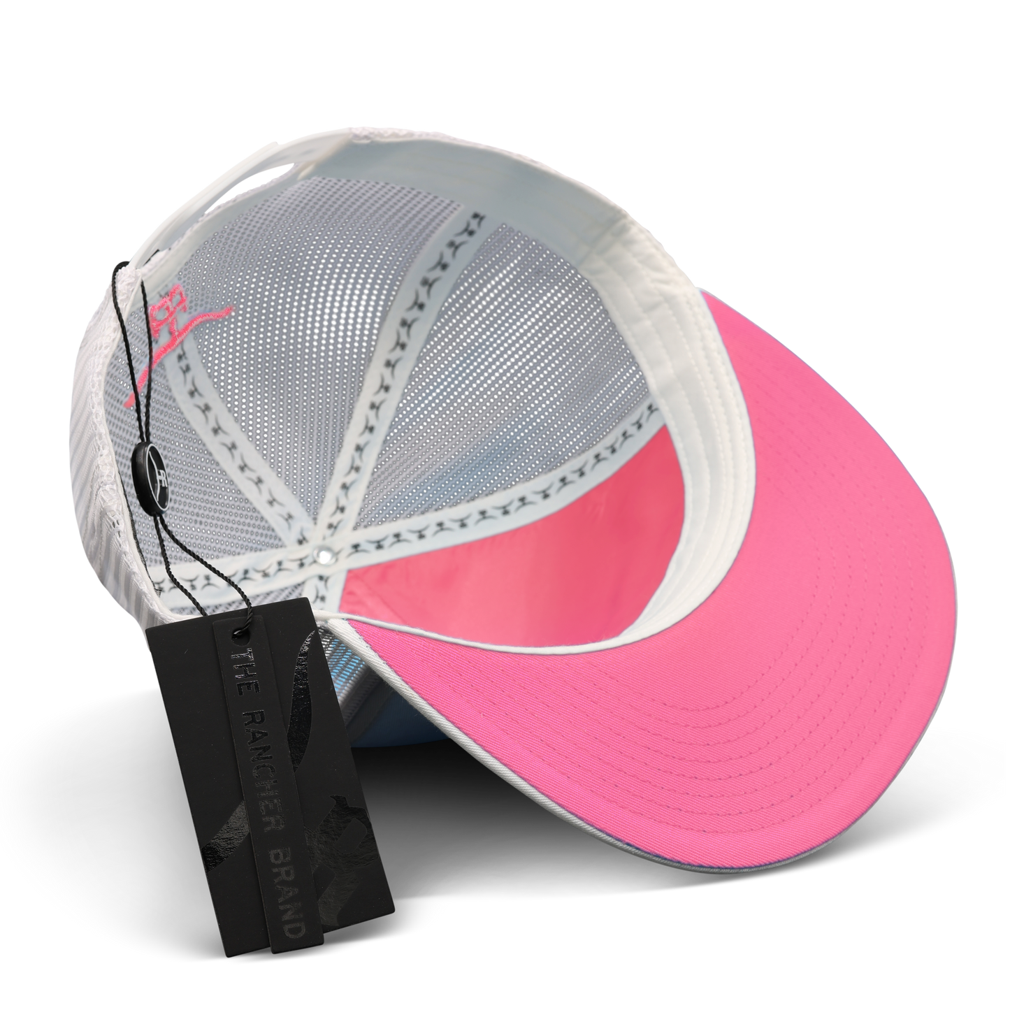 Feathered Outlaw- WHT Sky Blue Feather Flatbill Trucker Snapback Unisex OSFM