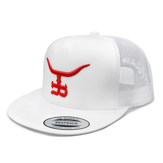 Bleeding Bull WHT Flatbill Trucker Snapback Unisex OSFM