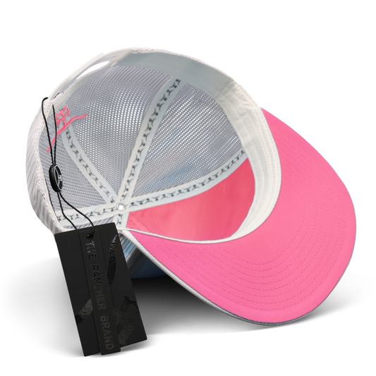 Feathered Outlaw -WHT Hot Pink Feather Flatbill Trucker Snapback Unisex OSFM