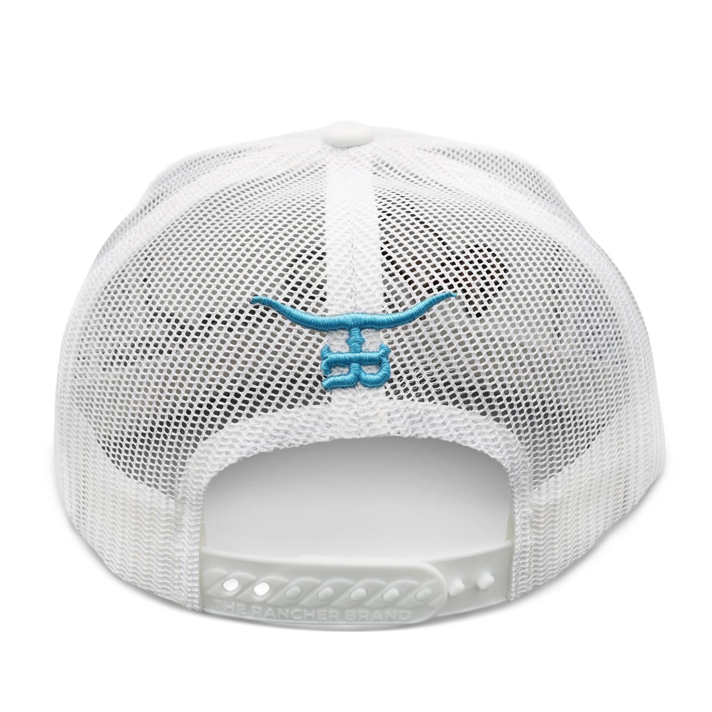 Feathered Outlaw- WHT Sky Blue Feather Flatbill Trucker Snapback Unisex OSFM