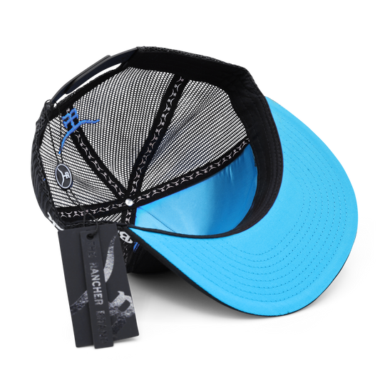 Feathered Outlaw - BLK Sky Blue Feather Flatbill Trucker Snapback Unisex OSFM
