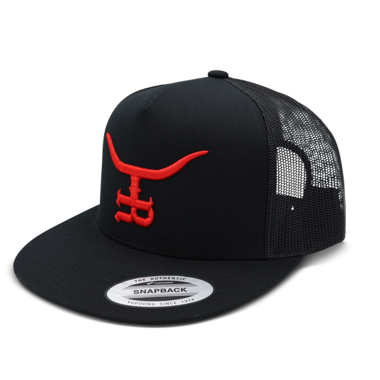 Bl33ding Bull BLK Flatbill Trucker Snapback Unisex OSFM
